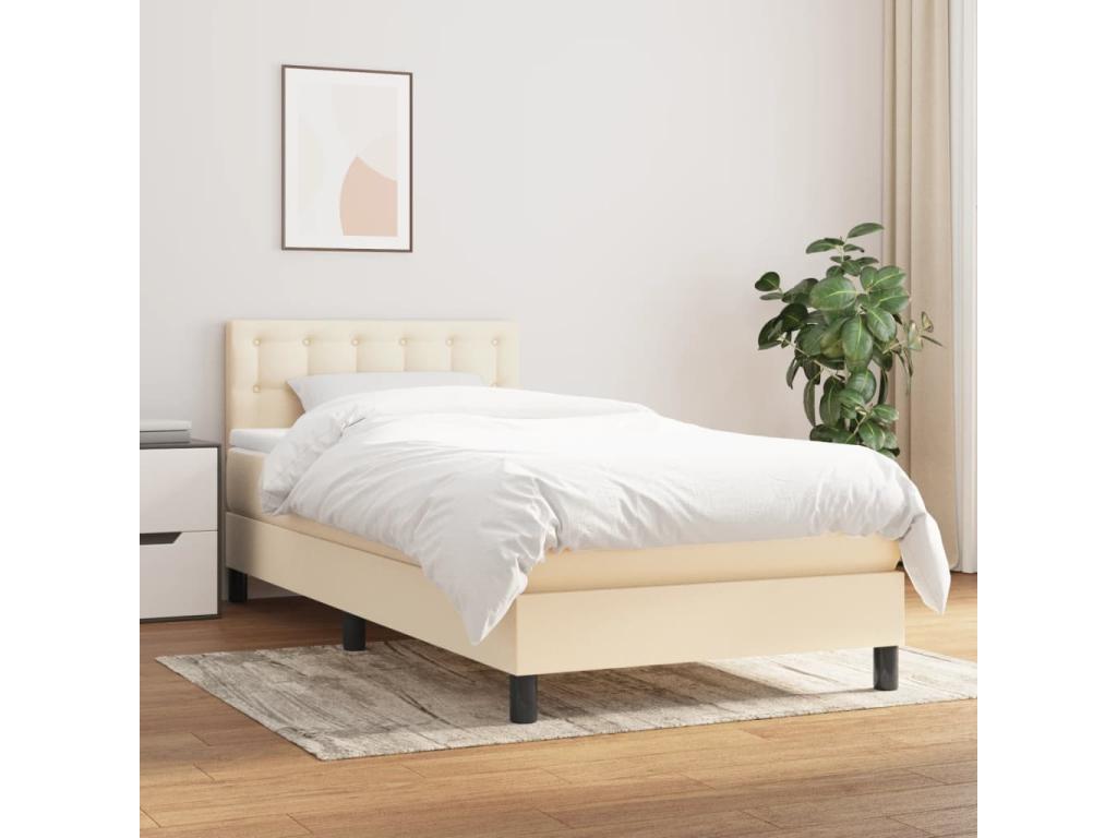 Upholstered bed base with mattress, Cream 80x200 cm, Fabric ZWLW19201
