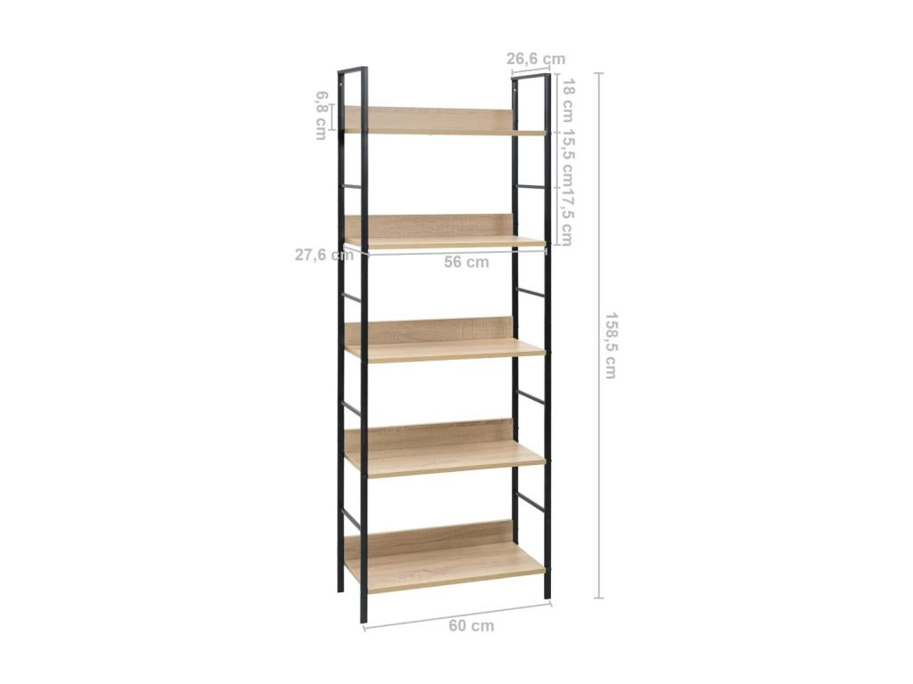 5-tier oak bookcase, 60x27.6x158.5 cm, engineered wood, IVIS33155