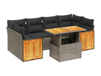 7-piece garden furniture set with cushions, grey woven resin LKFP73105