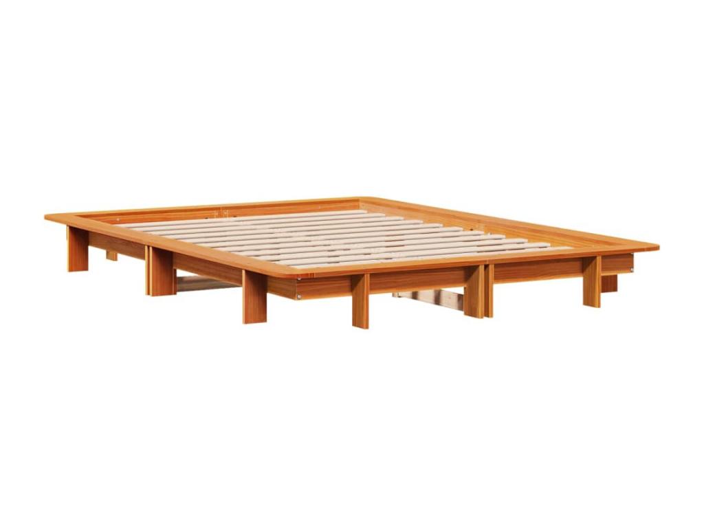 Bed frame without mattress, brown wax finish, 150x200cm, solid pine wood, RCEW26241