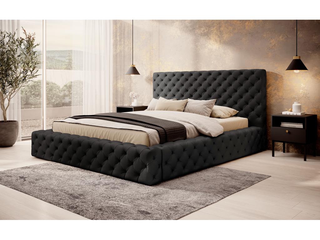 Dormeva designer bed with headboard and storage compartment in black faux leather - 3 sizes - 160x200 BCOC26239