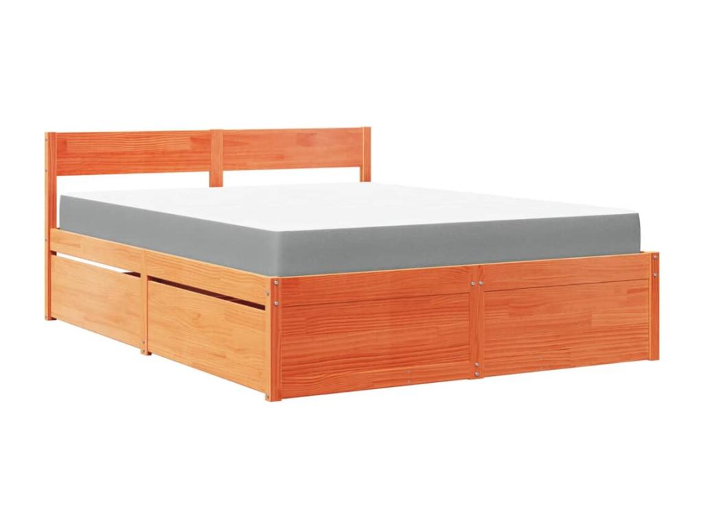 Bed with drawers/brown waxed mattress 160x200 cm solid pine wood VEFW55955