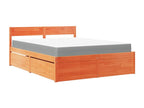 Bed with drawers/brown waxed mattress 160x200 cm solid pine wood VEFW55955