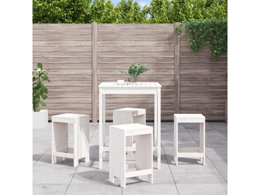 5-piece garden bar set, white, solid pine wood HWOD09857