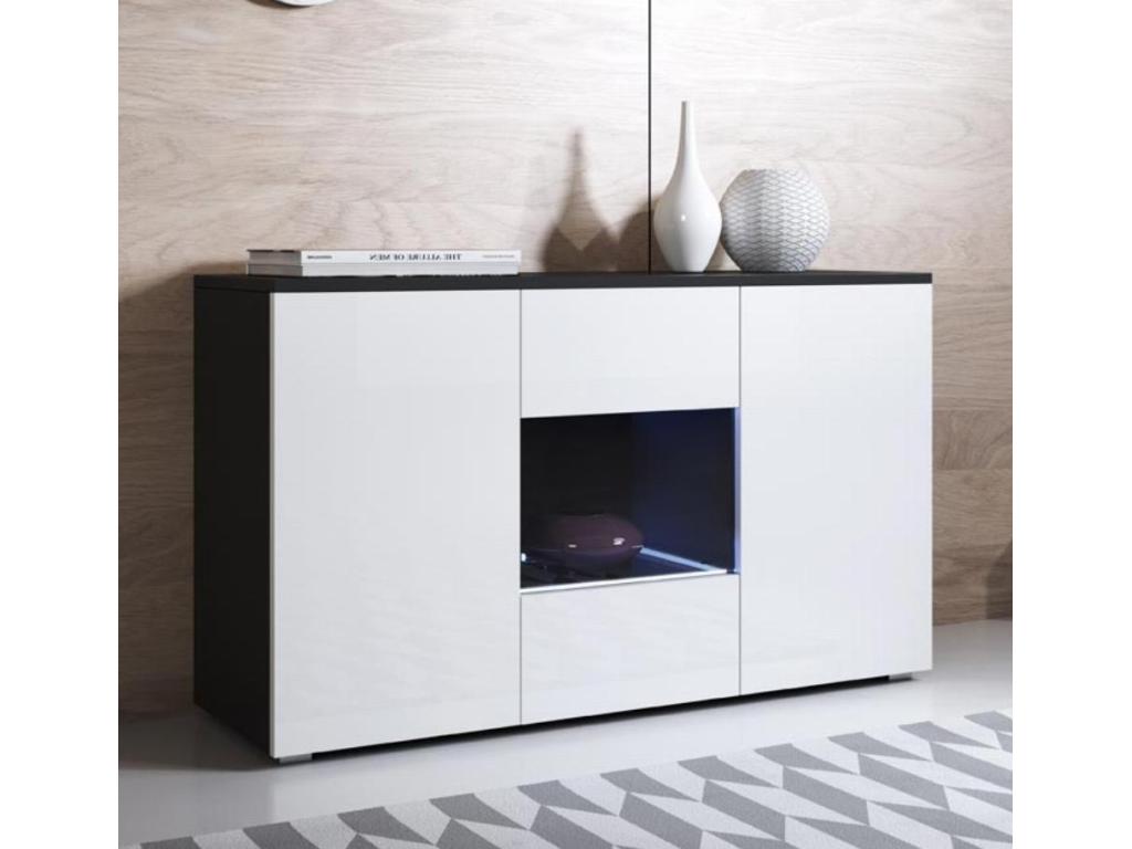 Dormeva A2 ZGDT56717 Low Sideboard for Living Room/Dining Room in Black and White with LED Lighting 120x40x72cm