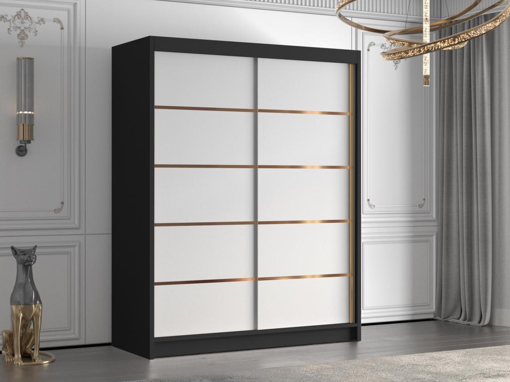Dormeva 187 Black - White Wardrobe 200x150x58cm Sliding Wardrobe Doors BUFW27501