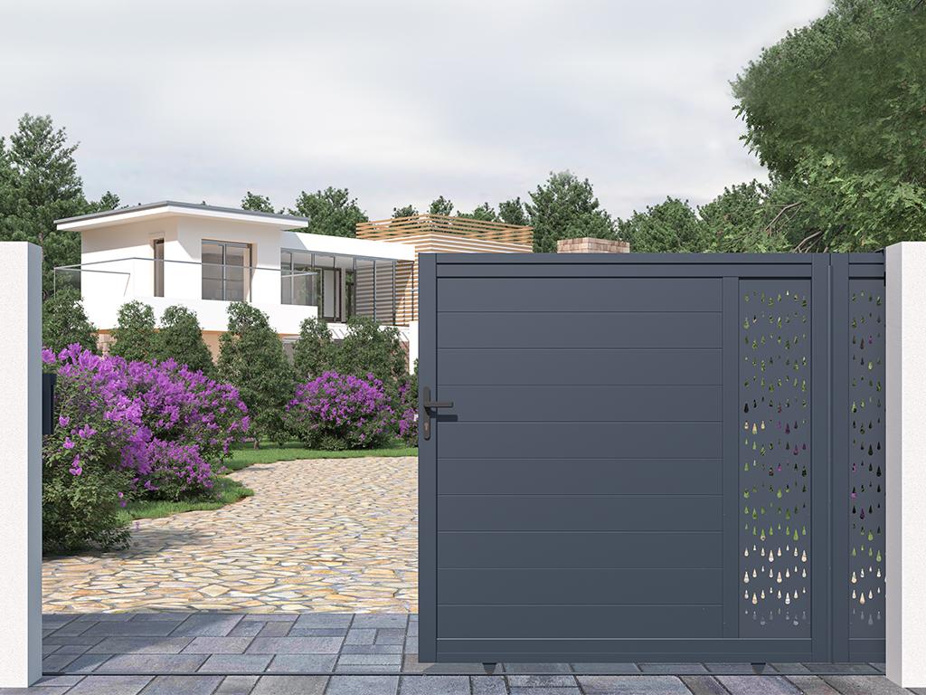 Dormeva ZUPK13981 semi-solid aluminum sliding gate with pattern, L374 x H180 cm, anthracite