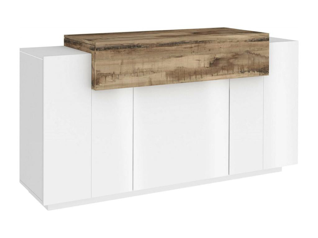 Dormeva Buffet Kitchen Buffet with 4 Doors Living Room Buffet Made in Italy 140x45x86 cm Glossy White and Maple XEAK03951