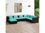 7-piece garden furniture set with cushions, black woven resin, GOHC43900