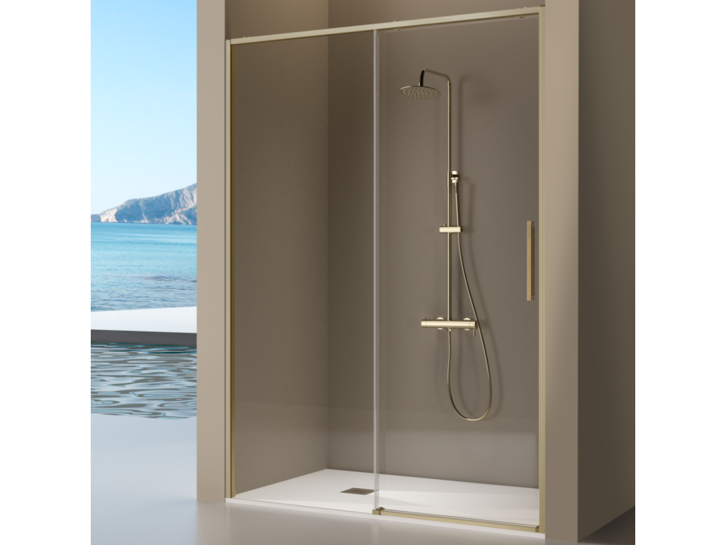 Dormeva fixed gold shower screen with sliding door, brushed gold, 113-115.6 cm YNJF33602