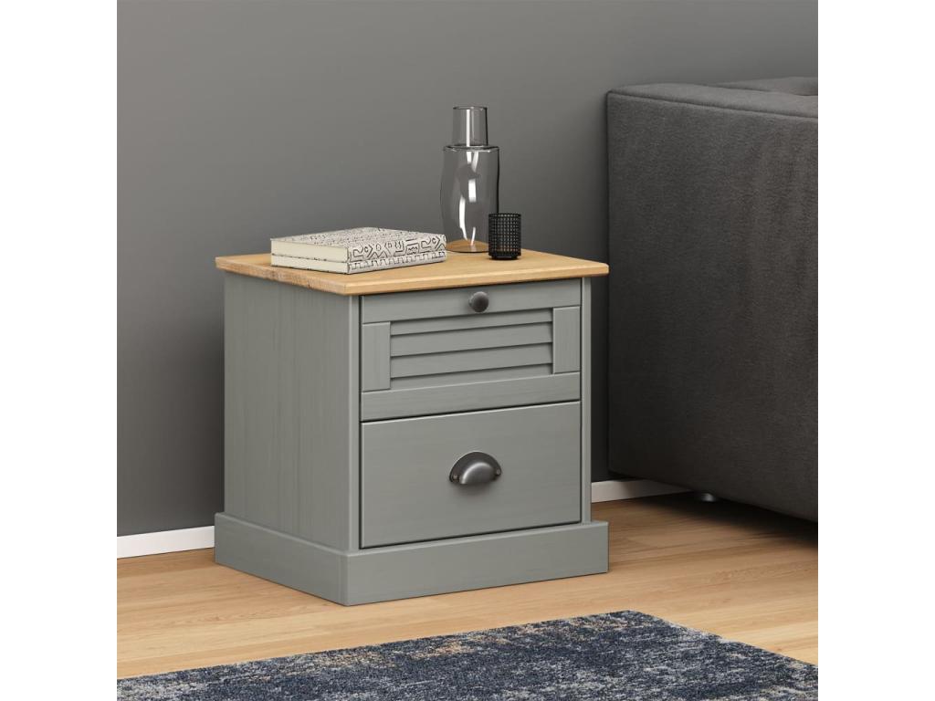 Dormeva bedside table, grey, 42x35x40 cm, solid pine wood, OZPY71608