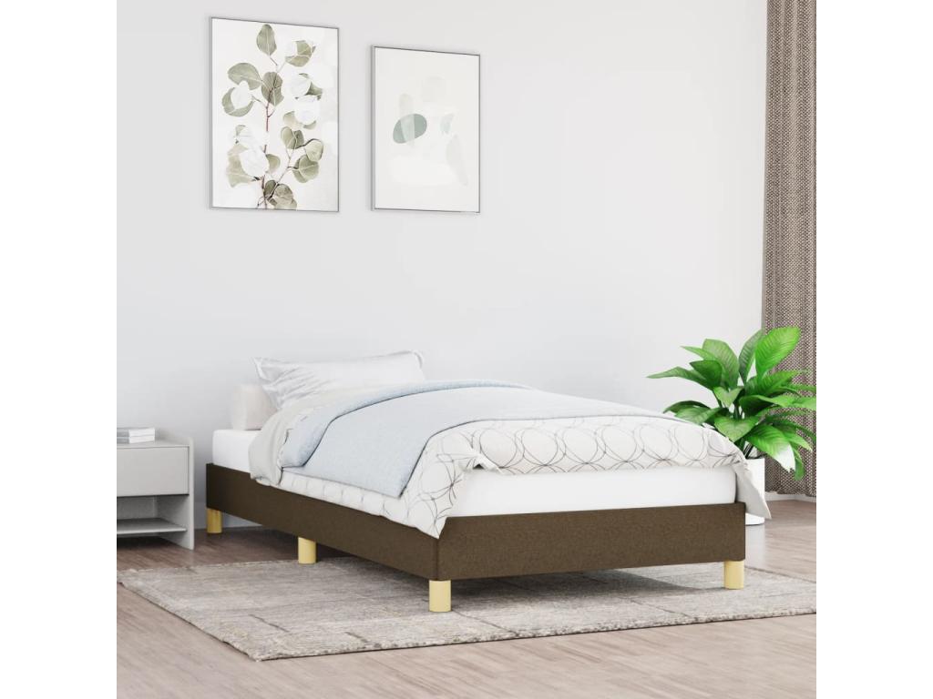 Bed frame without mattress, dark brown, 90x190 cm, fabric WBTR84219