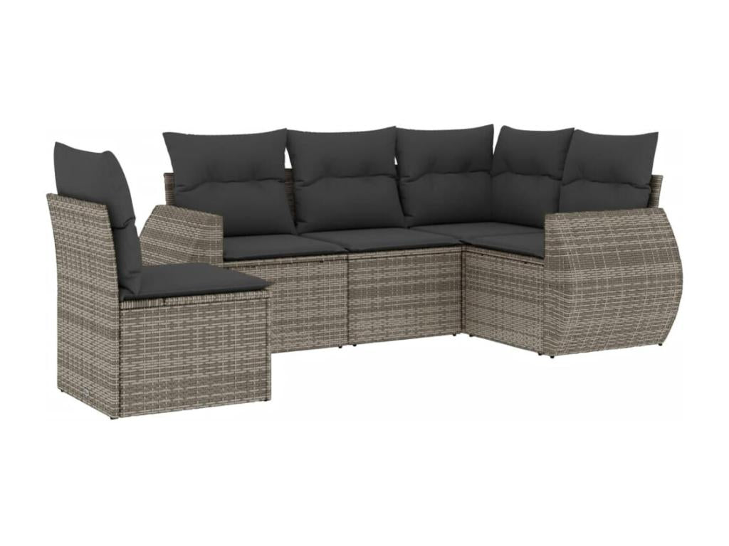5-piece garden furniture set with grey resin wicker cushions VBMJ98010