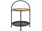 Side table, coffee table, 2 tiers, metal and wood, black, round, 35cm, JZIV61861