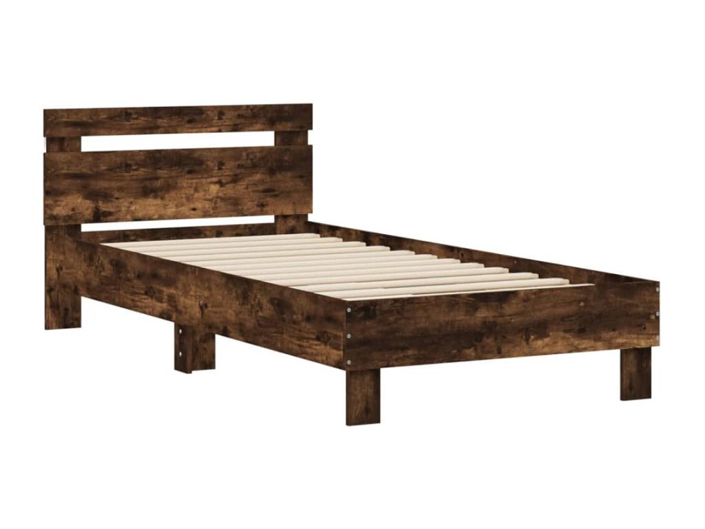 Bed frame without mattress with Dormeva LED light, smoked oak, 90x190cm YUWQ58455