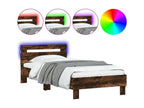 Bed frame, headboard and LED lights, smoked oak, 90x200 cm, TCGS28350