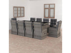 11-piece garden furniture set with cushions, grey wicker resin, QPNW97323