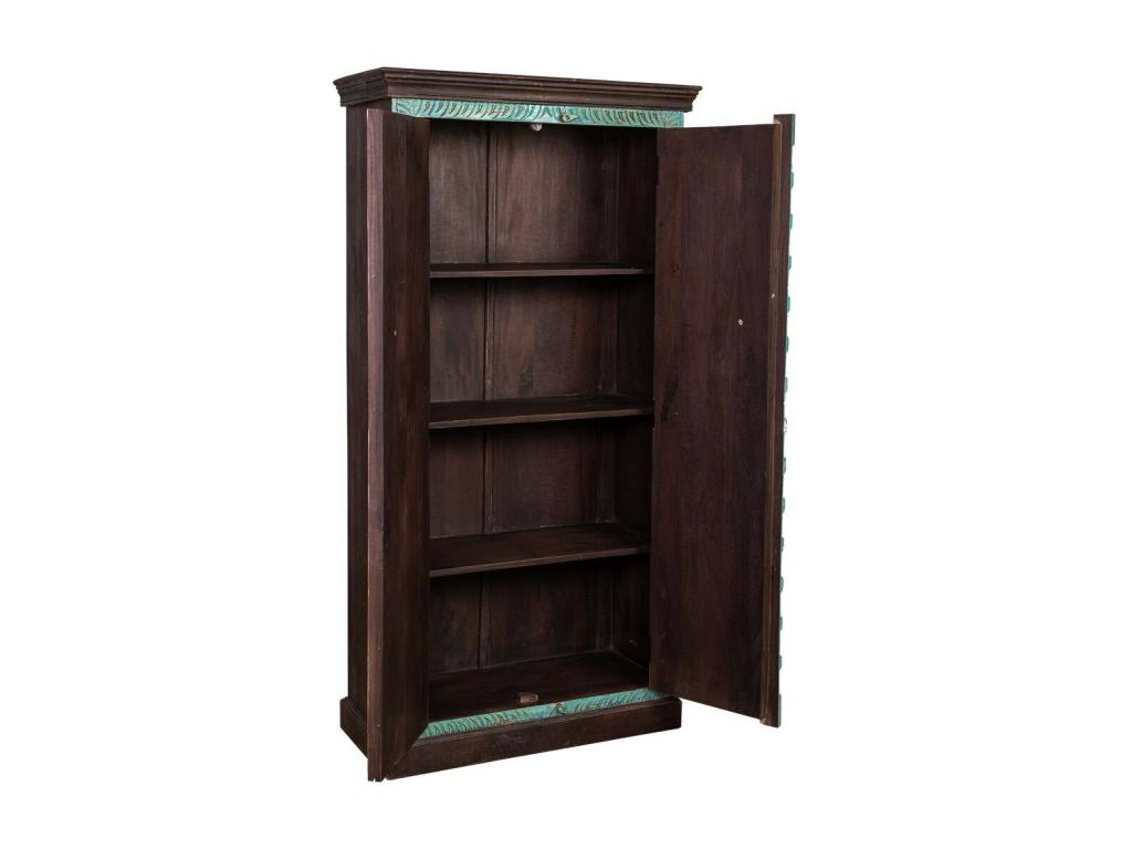 Hand-finished wooden wardrobe with 2 blue doors, 90x40x180 cm, PYEY94528