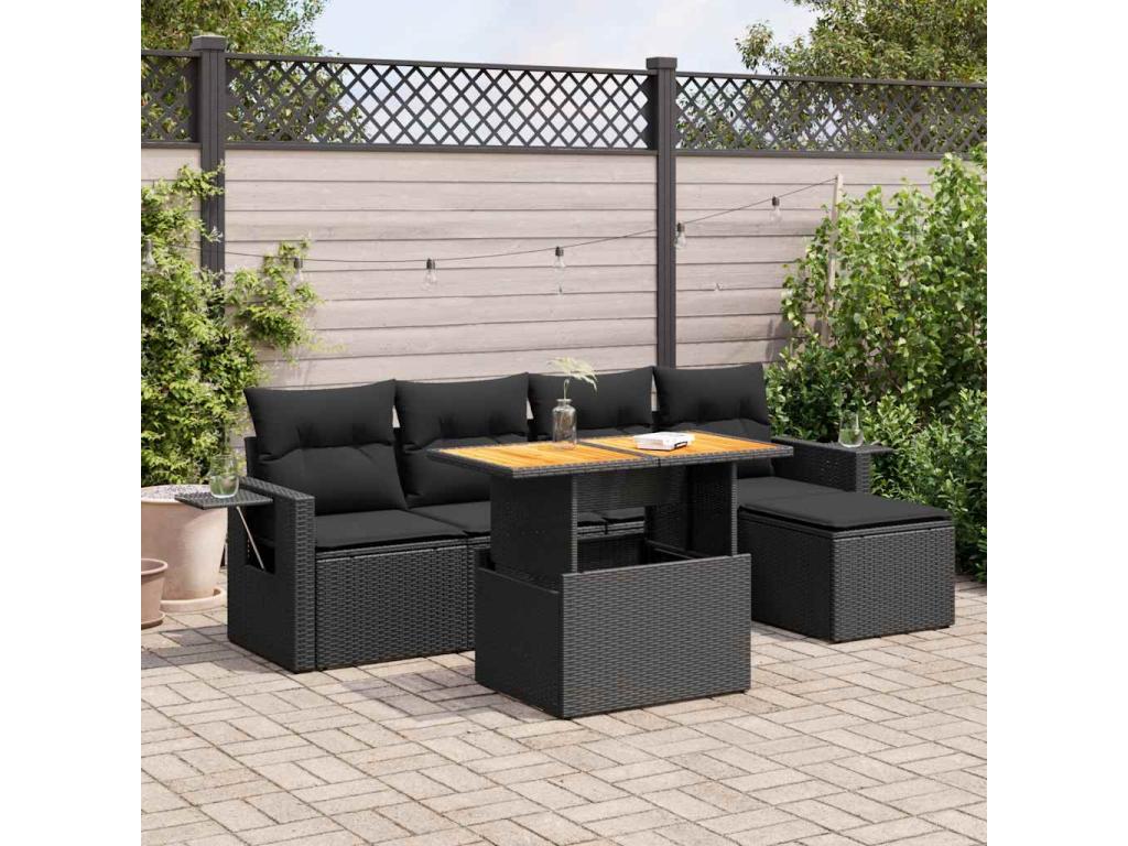 6-piece garden furniture set with cushions, black resin wicker MOZI71283