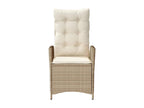 Set of 2 reclining garden chairs and beige rattan cushions AXKH43696