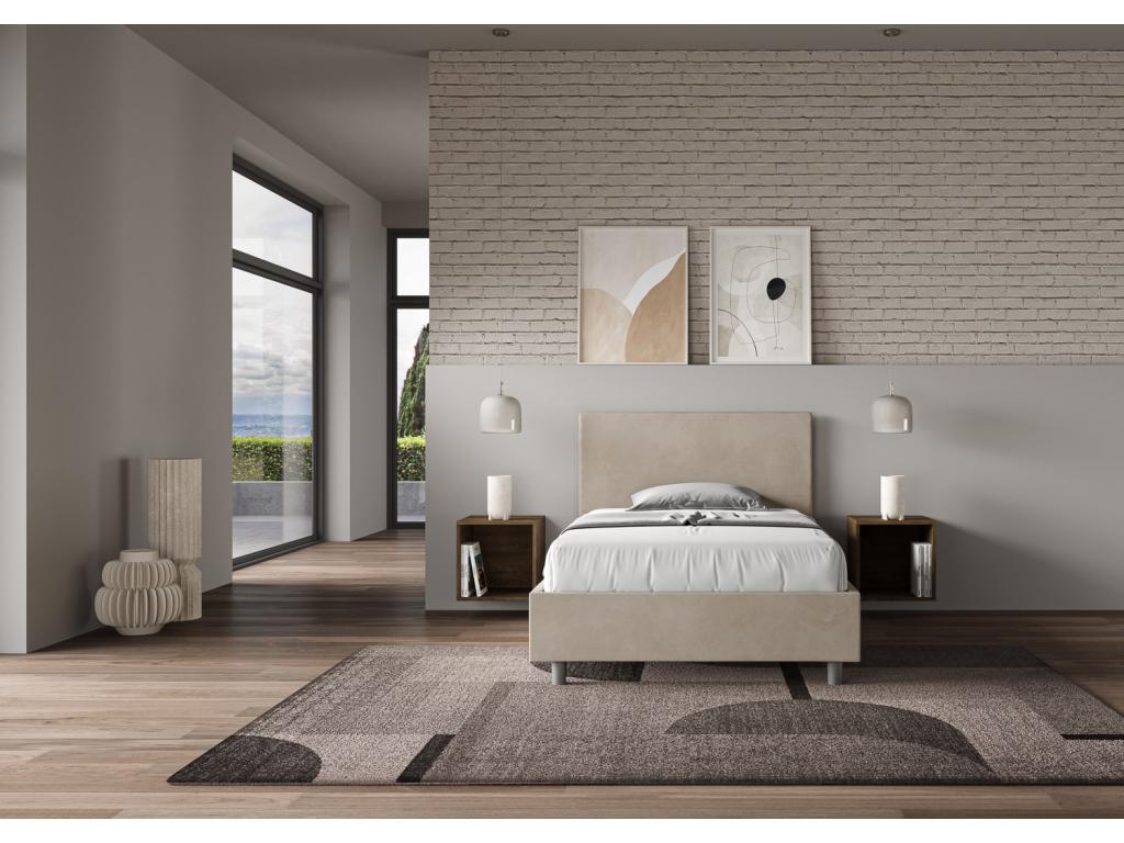 Dormeva JTFP96816 Single Bed (1.5 person) without slatted base, upholstered in sand-colored microfiber