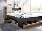 Bed with headboard, storage and drawers - 160x200cm - Natural and anthracite color - Dormeva WWPU64522