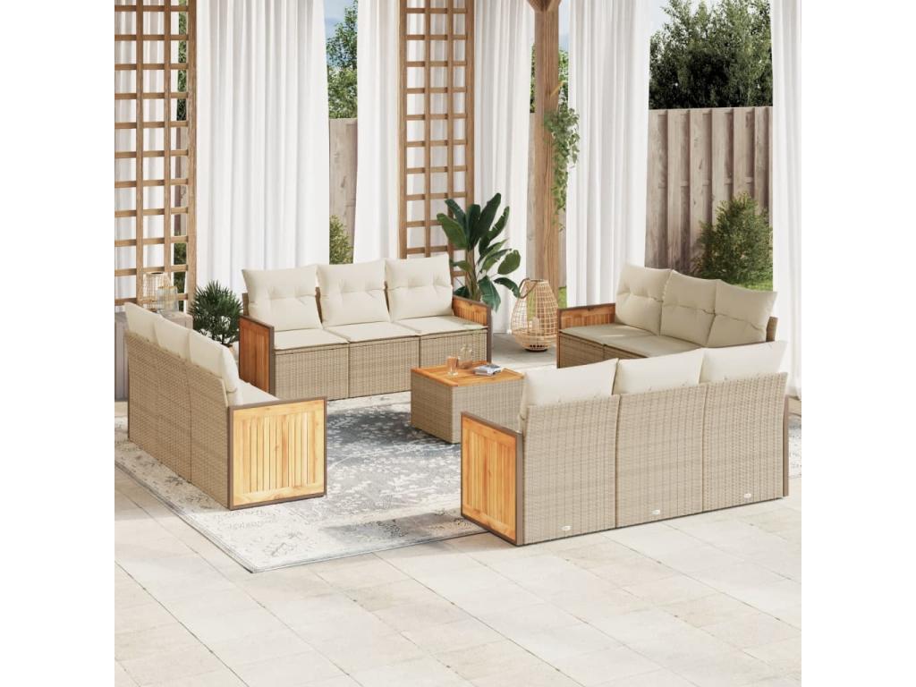 13-piece beige resin wicker garden furniture set with cushions XRNH09459