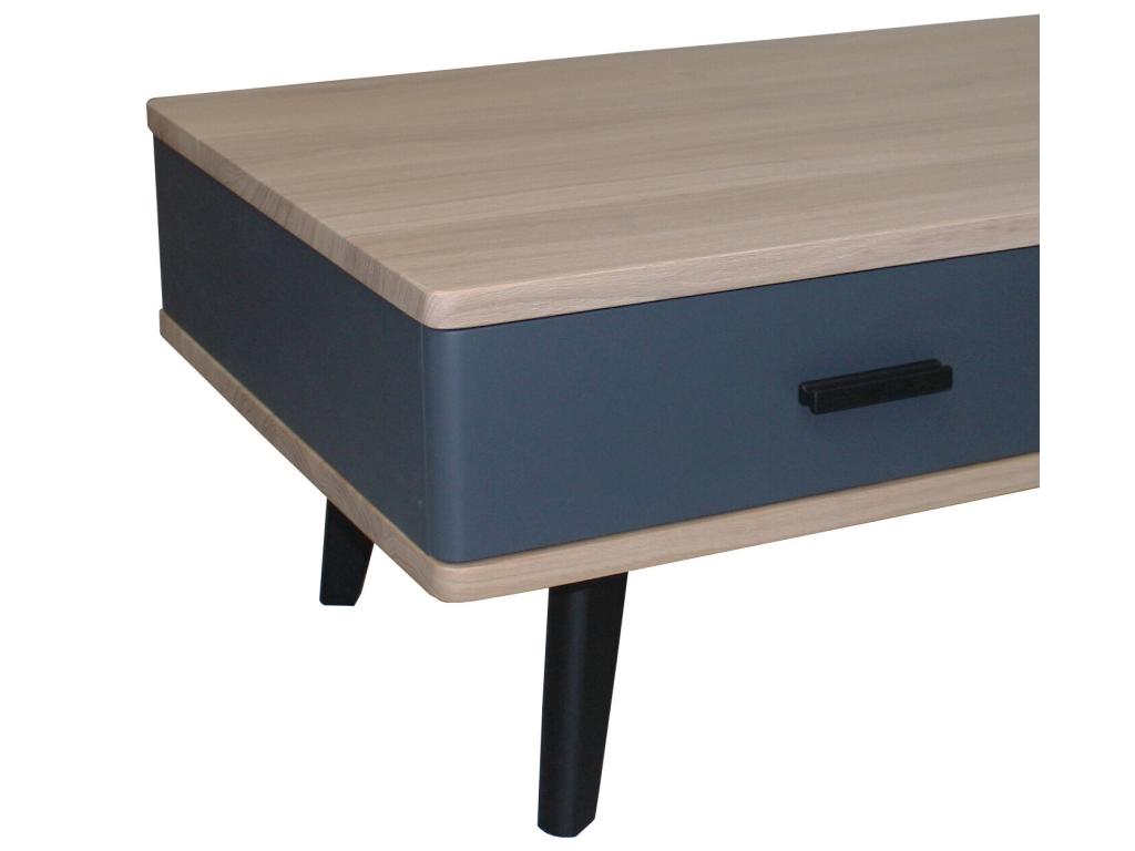 Solid oak and lacquered coffee table with 2 drawers and 2 shelves - 110W x 60D IRKV25539