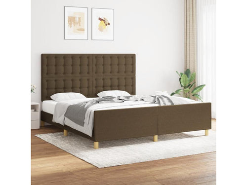 Bed frame with headboard, dark brown, 180x200 cm, fabric ELAG93438