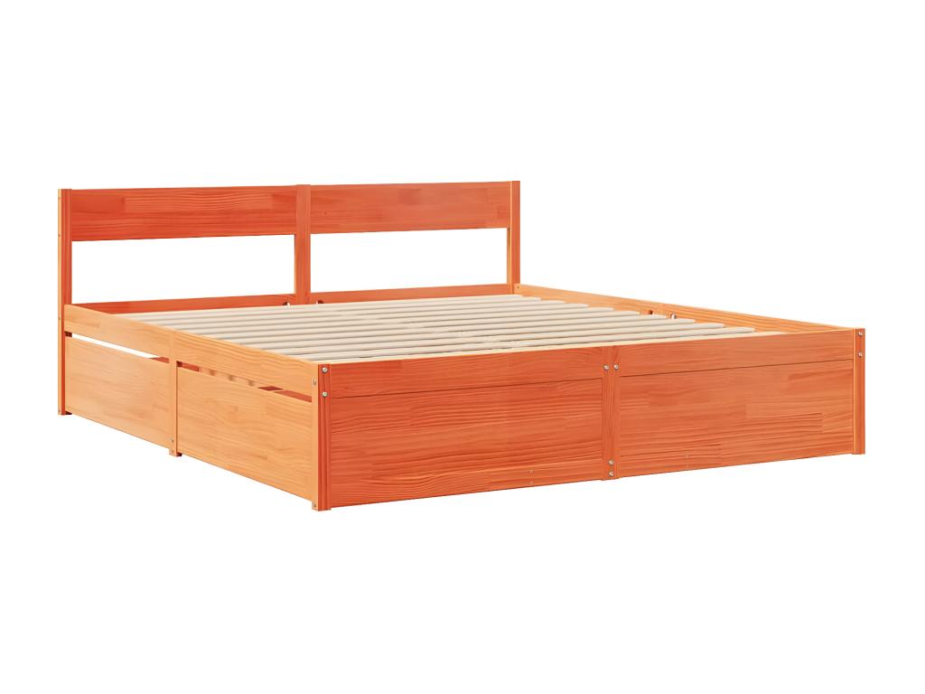 Bed frame with drawers, brown wax finish, 180x200cm, solid pine wood XDUE60416