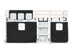 Bunk bed with black and white curtains, 80x200 cm, solid pine wood, FJQM99946