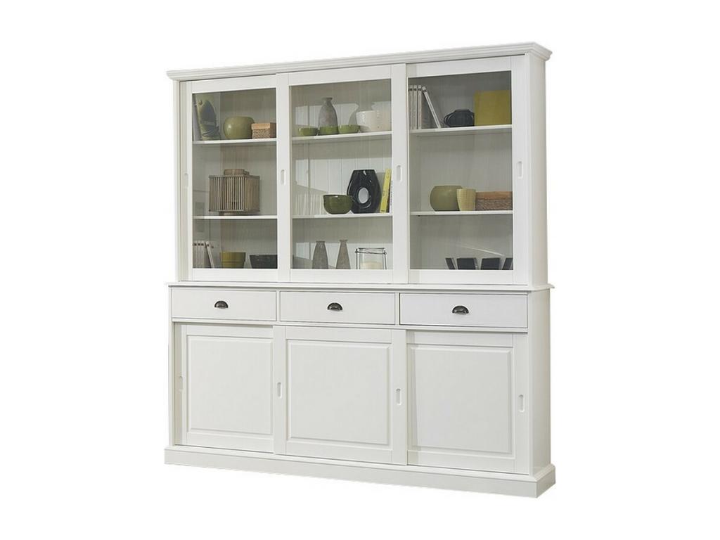 White Sideboard with 6 Sliding Doors, 3 Drawers, and 10 Shelves. W 178.6 cm H 199 cm D 42.3 cm ESQT84094