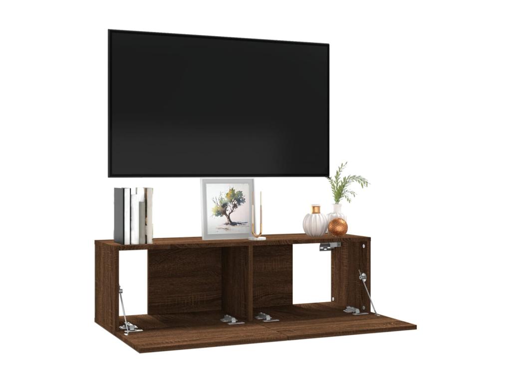 Wall-mounted TV cabinet, brown oak, 100x30x30 cm, engineered wood, ECDQ70144