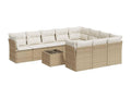 11-piece garden furniture set with beige cushions, woven resin QVDX30917