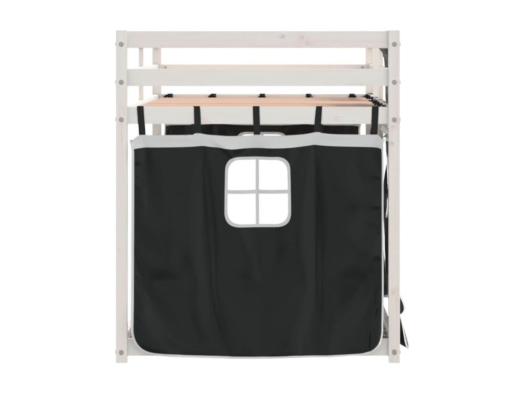 Bunk bed with black and white curtains, 80x200 cm, solid pine wood, FJQM99946