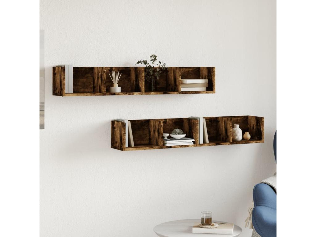 2-piece wall cabinets, smoked oak, 99x18x16.5cm, engineered wood QNQN19120