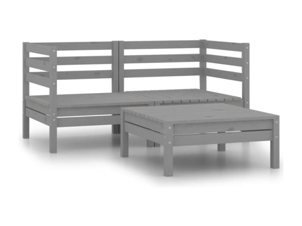 3-piece garden furniture set, solid pine wood, grey, GHTB42401