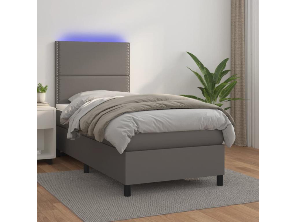 Dormeva bed base with mattress and LED light, Grey, 90x200 cm, DMEX31543