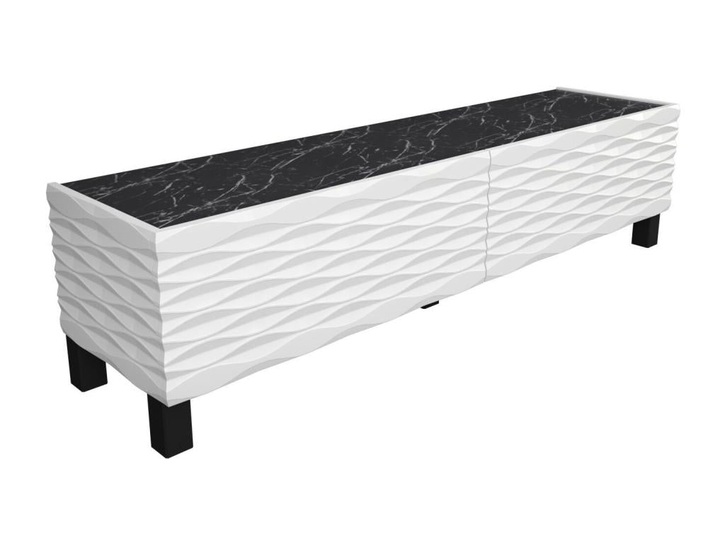 Dormeva 149cm White and Black Marble Effect TV Stand with 2 Tilt-Down Doors HLNE76898