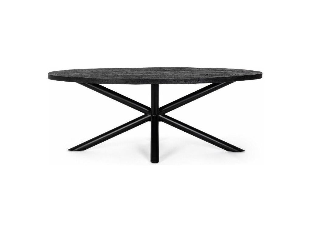 Dormeva oval table in black mango wood and black steel legs, 130cm FXHC55672