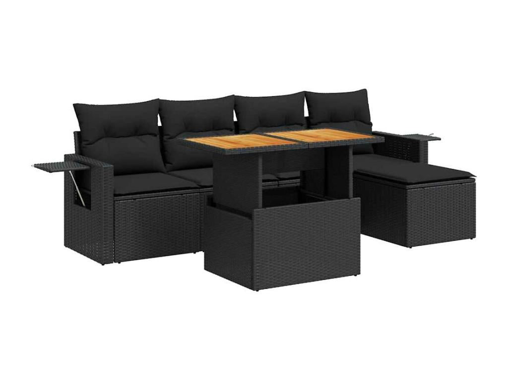 6-piece garden furniture set with cushions, black resin wicker MOZI71283