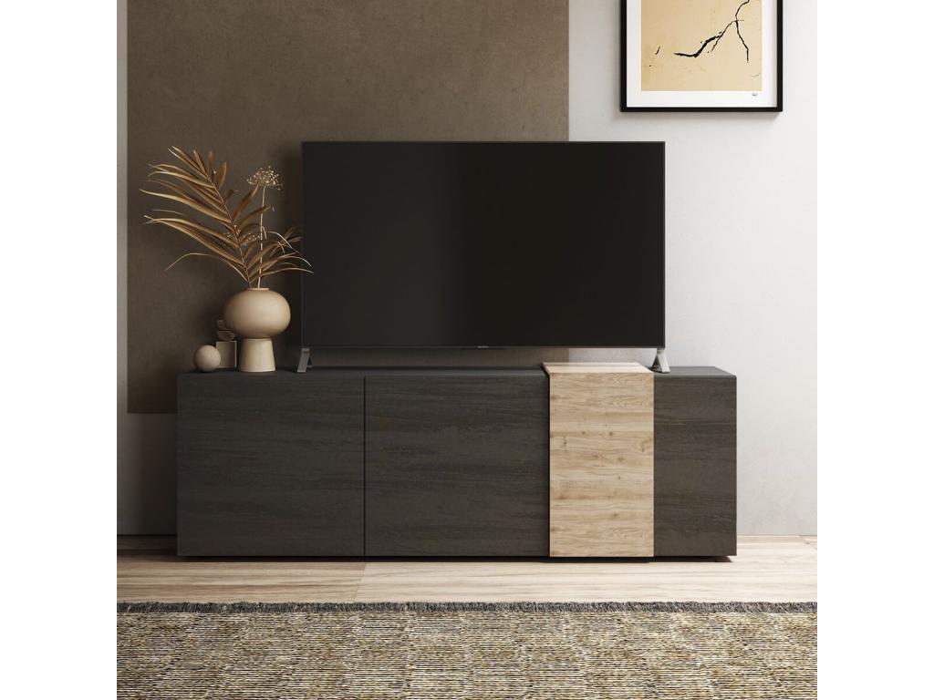 Dormeva TITANE - 3-Door TV Unit, Anthracite Grey and Wood Effect Finish, Dormeva RDRW80720