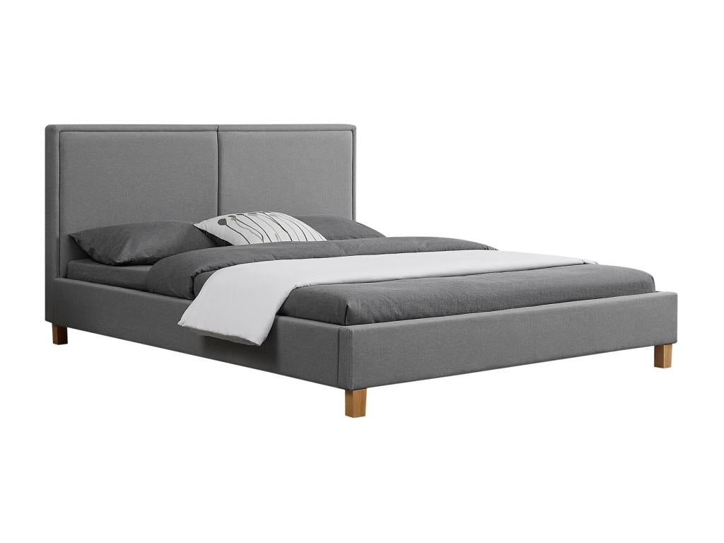 Dormeva double bed for adults, size 160x200 cm, 2-seater / 2-person, with slatted base and grey fabric headboard AZHG44069