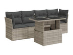 5-piece garden furniture set with light grey cushions, woven resin FIYJ94230