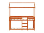 Bunk bed with brown waxed roof, 90x190cm, solid pine wood, HHTQ95855