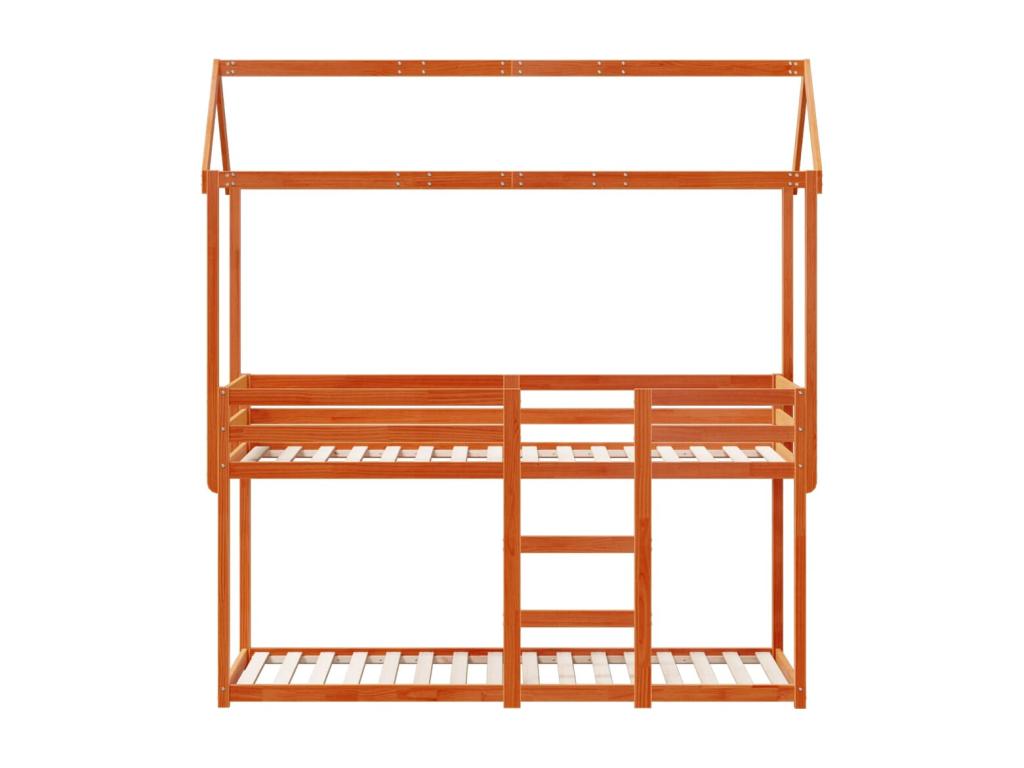 Bunk bed with brown waxed roof, 90x190cm, solid pine wood, HHTQ95855
