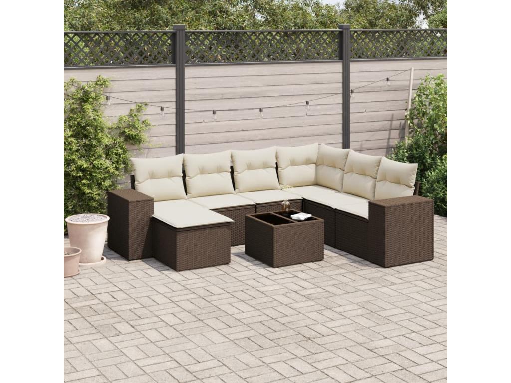 8-piece garden furniture set with brown resin wicker cushions FYJC07361