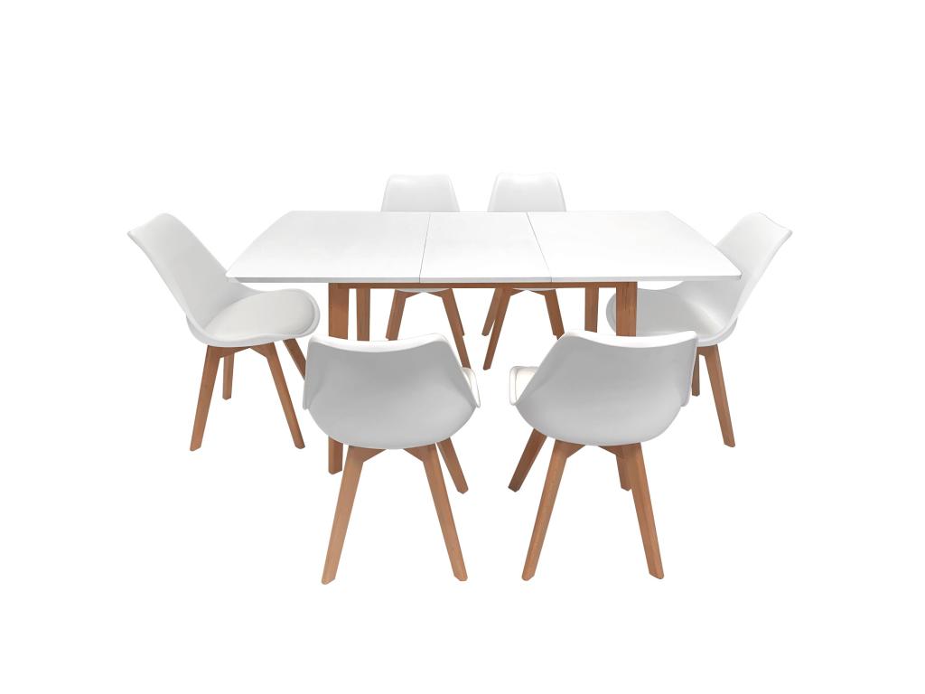 Dormeva extendable table and 6 Dormeva chairs, white, 120/160cm - Dormeva GGOK91625