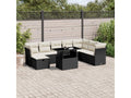 9-piece garden furniture set with cushions, black woven resin NQYM46299