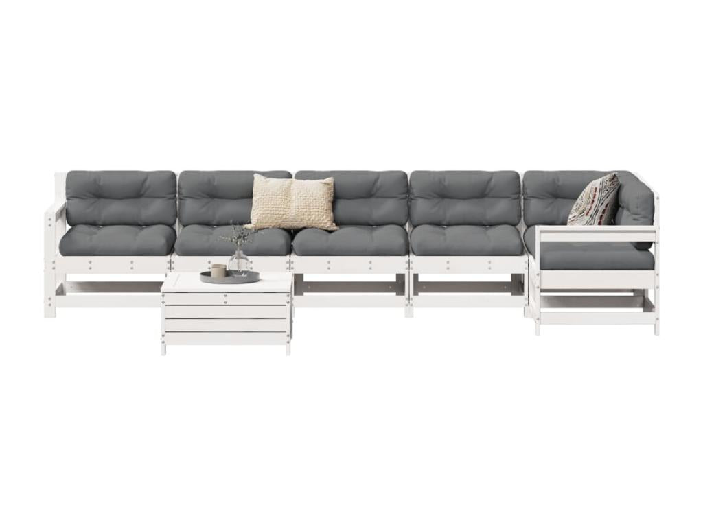 7-piece garden furniture set, white, solid pine wood MMZF34529